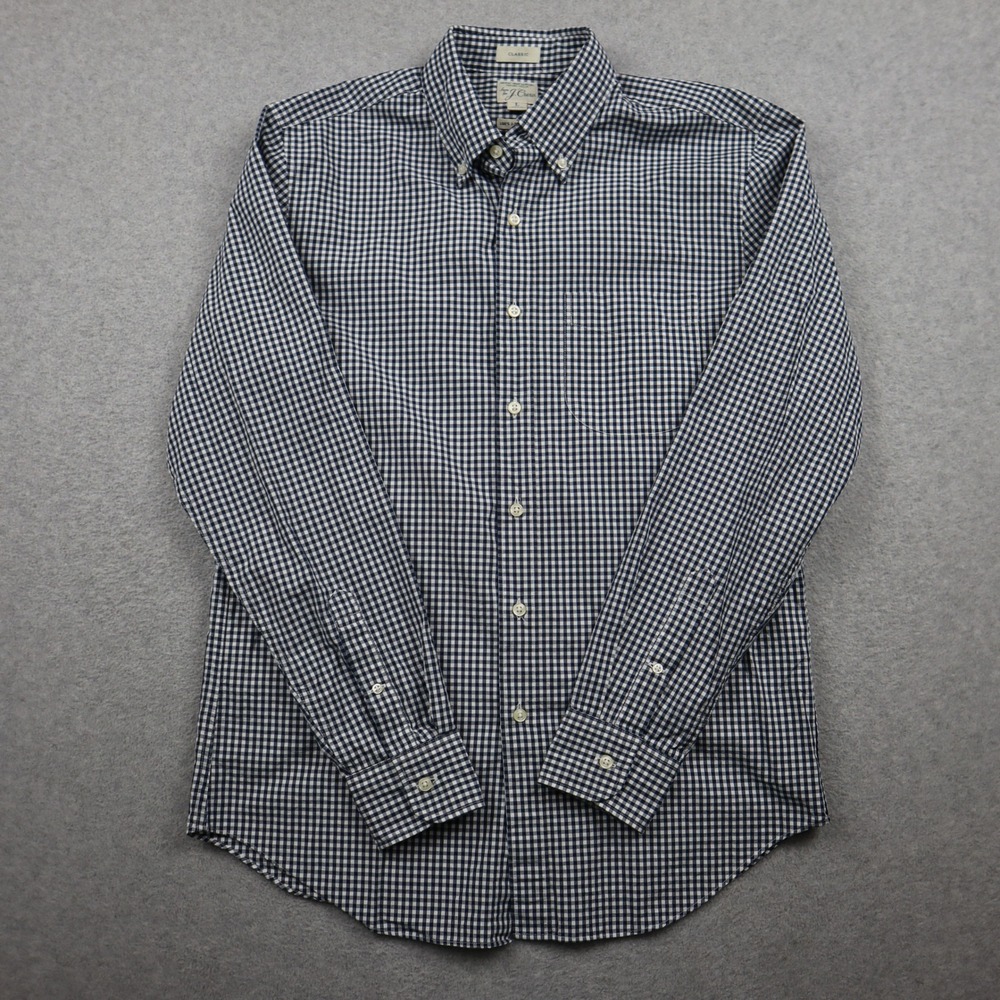 J. Crew Button Down Shirt Mens L Classic Secret Wash Navy Gingham Organic Cotton